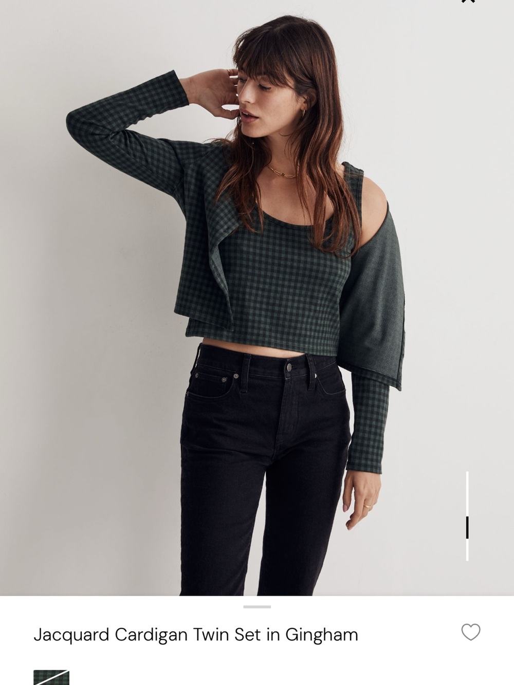 Madewell Forest Green Gingham Jacquard Cardigan Twin Set